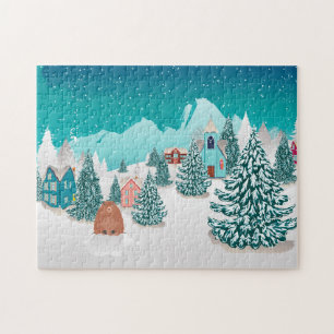 Puzzle Village d'hiver et marmotte