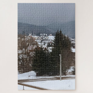 Puzzle Village d'hiver panoramique - Paysage rural Rouman