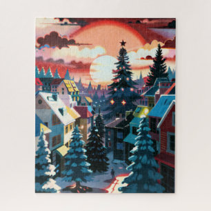 Puzzle Village du coucher du soleil