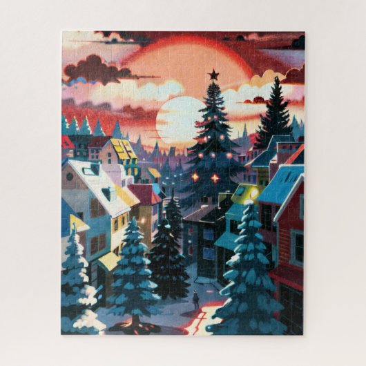 Puzzle Village du coucher du soleil (Vertical)