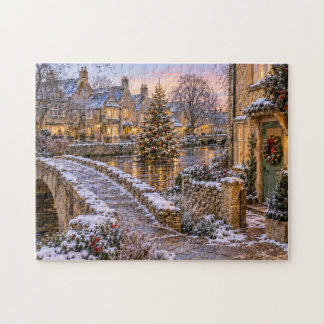Puzzle Village enneigé de Noël des Cotswolds & Pont