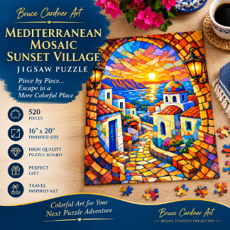 Puzzle Village Méditerranéen Mosaïque au Coucher du Solei