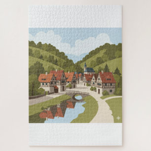 Puzzle Village paisible au bord de la rivière