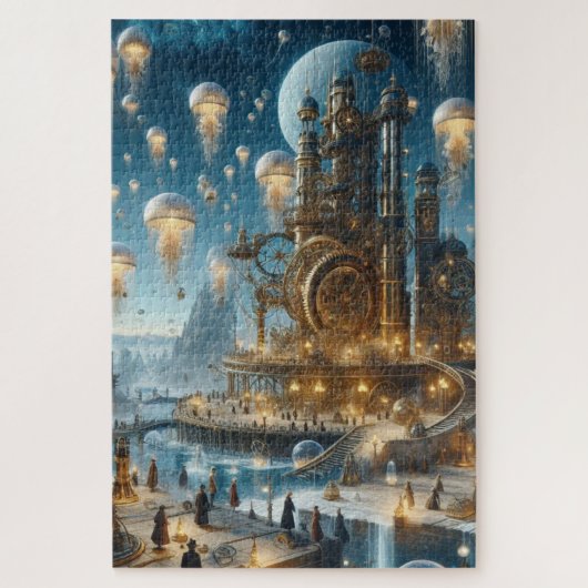 Puzzle Ville ancienne futuriste Steampunk avec méduses (Vertical)