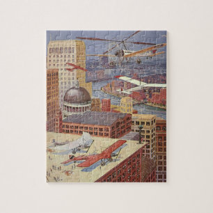 Puzzle Ville de science-fiction vintage, steampunk victor