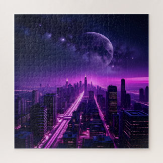 Puzzle Ville futuriste de Cyberpunk la nuit - Neon Purple