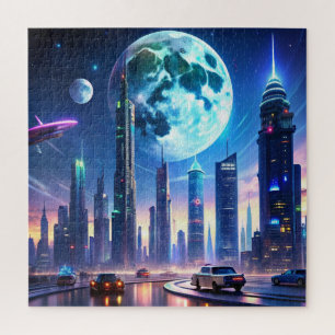 Puzzle Ville futuriste de Neon avec voitures volantes et