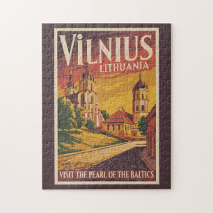 Puzzle Vilnius Lituanie Illustration Voyage Art Vintage