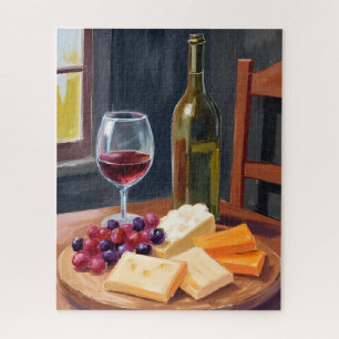 Puzzle Vin & Fromage Peinture à l'huile