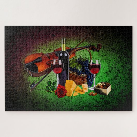 Puzzle Vins, bouteille, raisin, fromage, Violon (Horizontal)
