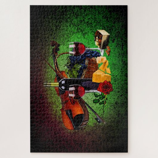 Puzzle Vins, bouteille, raisin, fromage, Violon (Vertical)