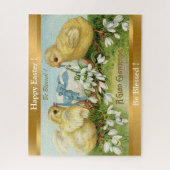 Puzzle Vintage 2 Poulets Et Oeufs Pâques (Vertical)