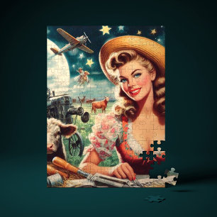 Puzzle Vintage Belle Ferme Fille