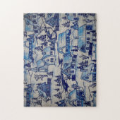 Puzzle Vintage Blue Christmas Village (Vertical)