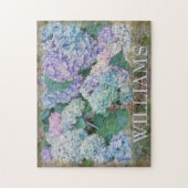 Puzzle Vintage Blue Hydrangea Floral Nom de famille (Vertical)