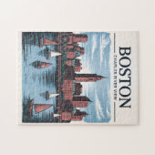 Puzzle Vintage Boston Massachusetts Cityscape & Voiliers (Horizontal)