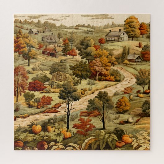 Puzzle Vintage Campagne Automne Feuilles Orange Citrouill (Vertical)