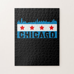 Puzzle Vintage Chicago Flag Skyline