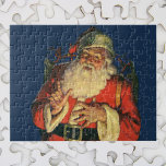 Puzzle Vintage Christmas, Jolly Santa Claus with Toys<br><div class="desc">Vintage illustration Merry Christmas holiday design featuring a happy,  jolly Santa Claus with a long white beard and a hat carrying a sack full of toys on Christmas Eve.</div>