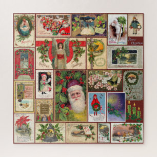PUZZLE VINTAGE CHRISTMAS POSTCARD COLLAGE