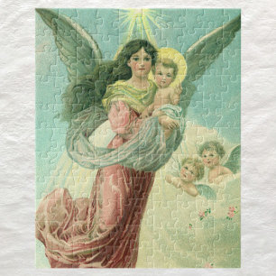 Puzzle Vintage Christmas, Victorian Angel with Baby Jesus