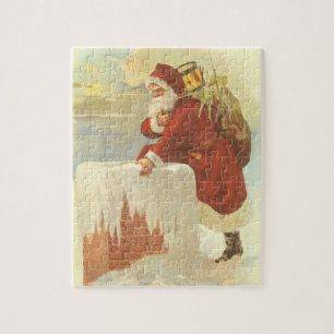 Puzzle Vintage Christmas Victorian Santa Claus in Chimney