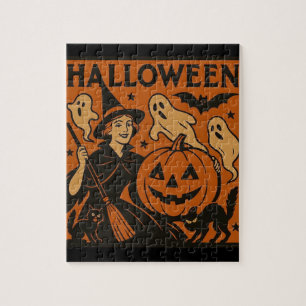 Puzzle Vintage, classique sorcière d'Halloween, fantôme &