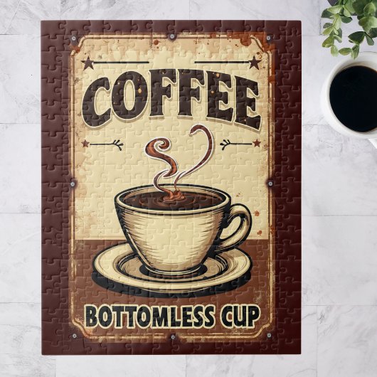 Puzzle Vintage Coffee Bottomless Cup Sign 