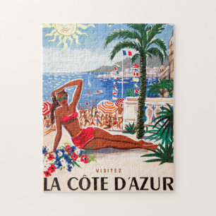 Puzzle Vintage Côte D'Azur Beach Illustration Art