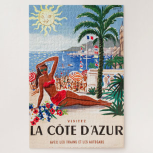Puzzle Vintage Côte D'Azur Beach Illustration Art