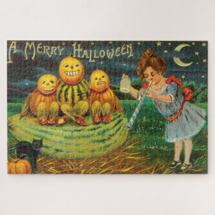 Puzzle Vintage fille d'Halloween avec Citrouilles