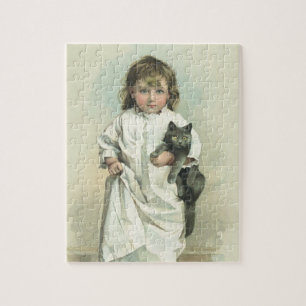 Puzzle Vintage fille victorienne en robe de nuit avec son