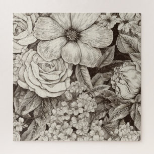 Puzzle Vintage Floral Sepia Motif (1)