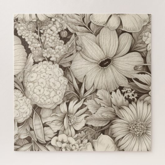 Puzzle Vintage Floral Sepia Motif (8) (Vertical)