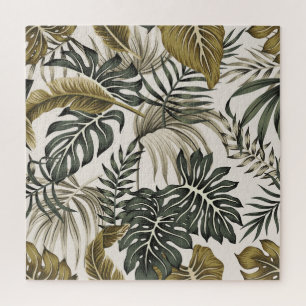 Puzzle Vintage floral tropical, feuillage gris, transpare