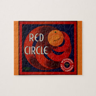Puzzle Vintage Fruit Crate Étiquette Art Rouge Cercle Ora