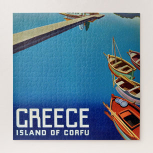 Puzzle Vintage Greece Travel Island of Corfu Illustration