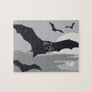 Puzzle Vintage Halloween chauves-souris noires volantes