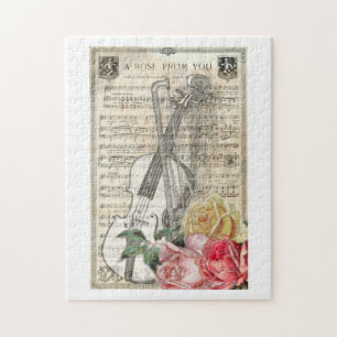 Puzzle Vintage Happy Mother's Day Violin Music avec Rose