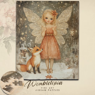 Puzzle Vintage hiver Fée de bois et renard Noël