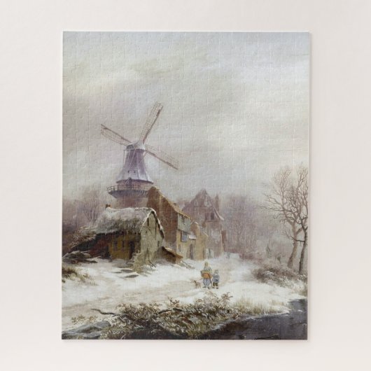 Puzzle Vintage hiver Windmill paysage enneigé (Vertical)