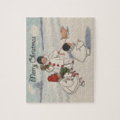 Puzzle Vintage Joyeux Noël Enfants de neige (Vertical)