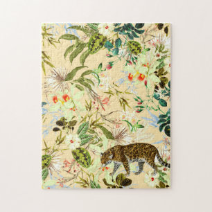 Puzzle Vintage jungle de tigres à fleurs