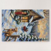 Puzzle Vintage Labrador Retriever Christmas Cottage (Horizontal)