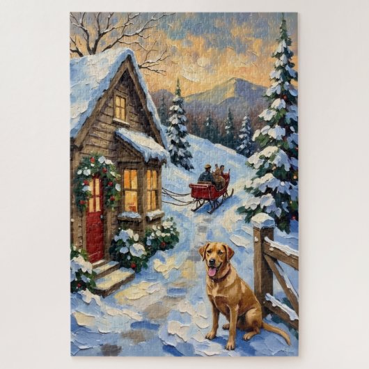 Puzzle Vintage Labrador Retriever Christmas Cottage (Vertical)