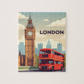 Puzzle Vintage London with Big Ben and Red bus