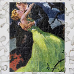 Puzzle Vintage Love and Romance, Romantic Kiss<br><div class="desc">Vintage illustration love and romance image featuring a young happy newlywed couple,  the handsome groom is kissing his beautiful bride. They have left the wedding and are about to go on their honeymoon.</div>