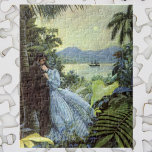 Puzzle Vintage Love and Romance, Romantic Tropical View<br><div class="desc">Vintage illustration Victorian love and romance design with a young couple hugging under palm trees in the light of a full moon. A ship is in the sea harbor and mountains in the distance.</div>