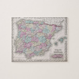 Puzzle Vintage Map of Spain (1855)