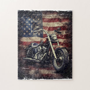 Puzzle Vintage Motorcycle USA Drapeau Retro Biker América